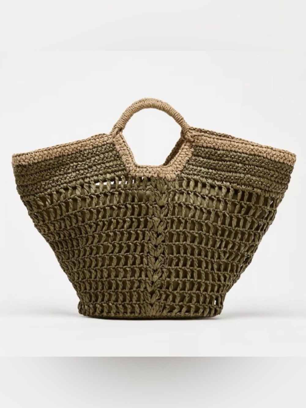 ZARA Olive & Tan Natural Woven Capazo Summer Tote